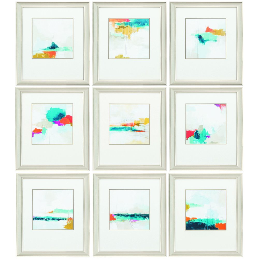 Set of Nine 14" X 16" Modern Abstract Champagne Gold Framed Art