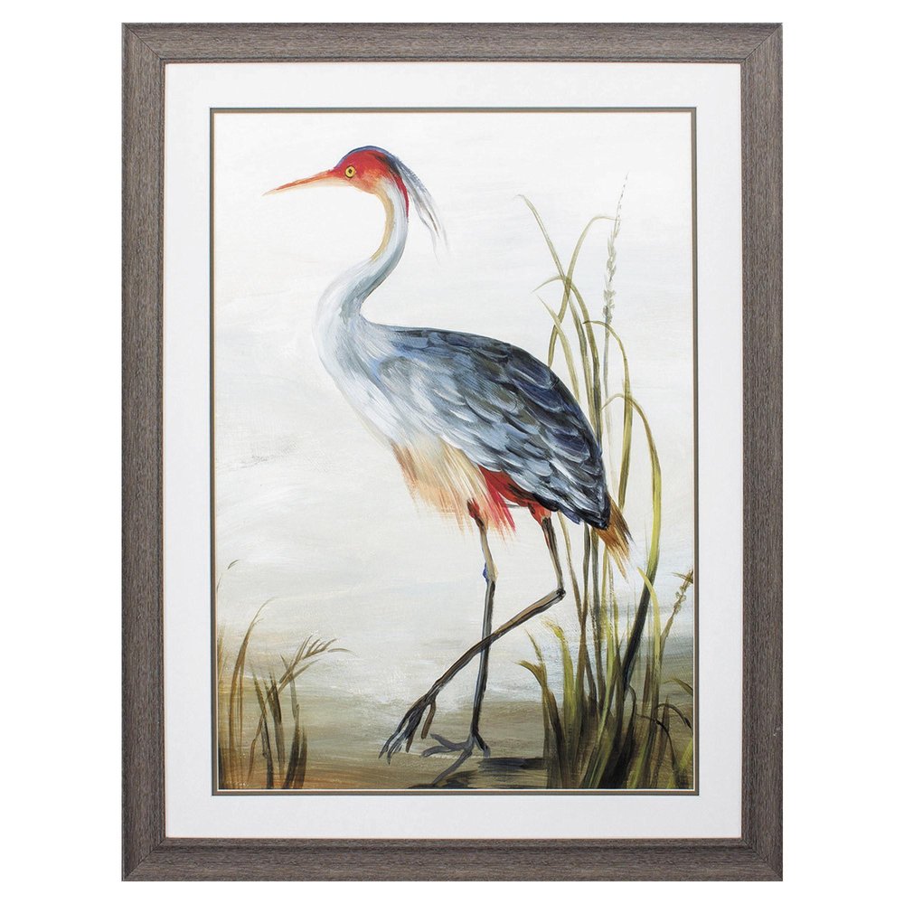 36" X 27" Heron Brown Wood Tone Framed Wall Art