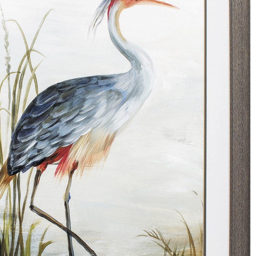 36" X 27" Heron Brown Wood Tone Framed Wall Art