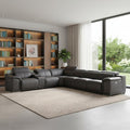 Gray Italian Leather Power Reclining U Shaped Seven Piece Corner Sectional With Console