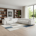 White Italian Leather Power Reclining U Shaped Seven Piece Corner Sectional With Console