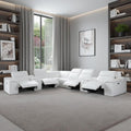 White Italian Leather Power Reclining U Shaped Eight Piece Corner Sectional With Console