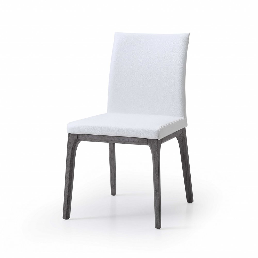 Set of Two White and Gray Upholstered Faux Leather Dining Side Chairs