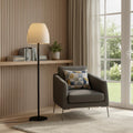 60" Black And White Metal Floor Lamp With White Bowl Shade