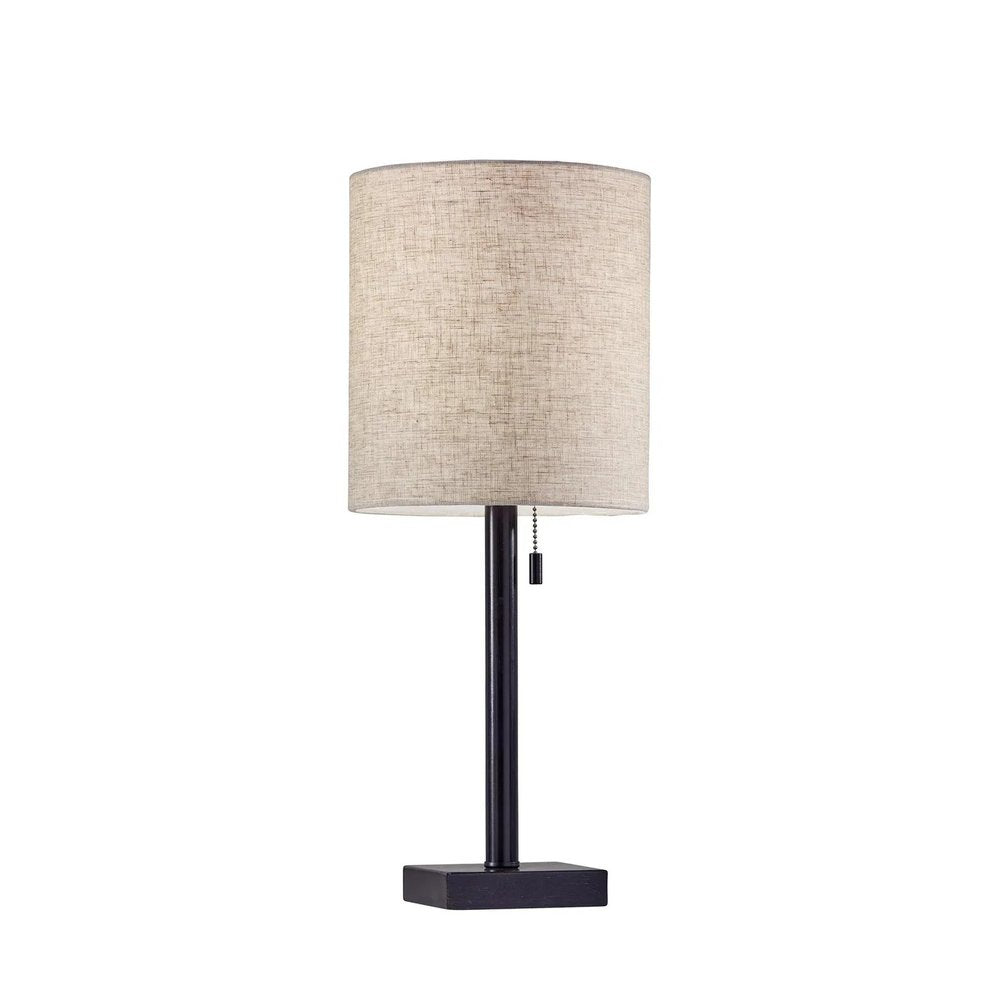 22" Antiqued Brass Metal Cylinder Table Lamp With Off White Drum Shade