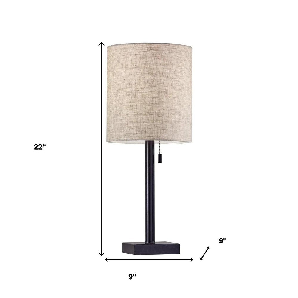 22" Antiqued Brass Metal Cylinder Table Lamp With Off White Drum Shade
