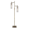 Brass Metal Two Light Novelty Floor Lamp With Clear Glass Drum Shade
