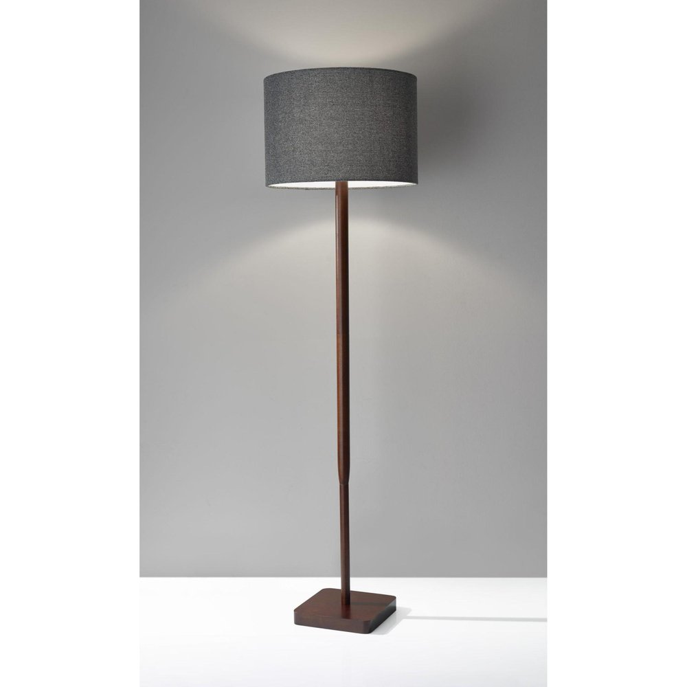 59" Natural Solid Wood Floor Lamp With White Linen Drum Shade