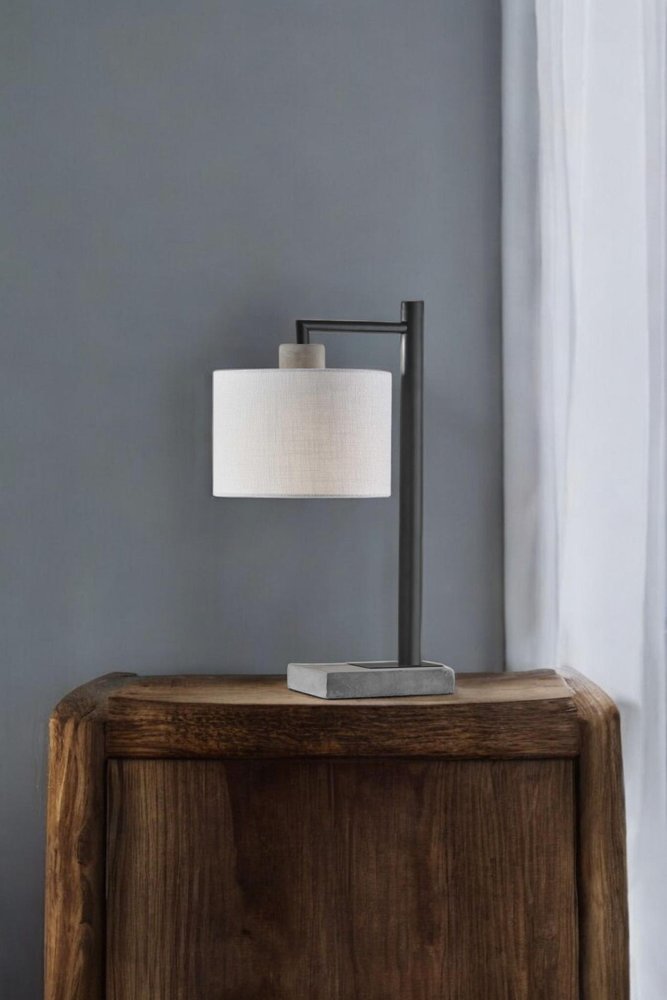 23" Gray Metal Novelty Table Lamp With White Empire Shade
