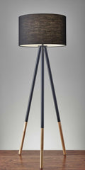 Black Metal Tripod Floor Lamp With Black Fabric Drum Shade