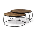 Brown and Black Wood and Metal Round Nested Coffee Tables