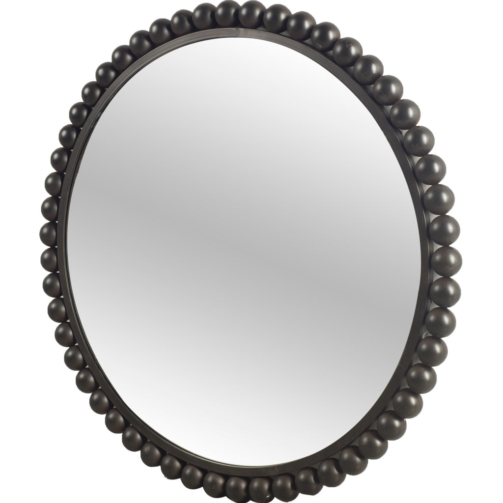 43" Black Metal Round Beaded Framed Accent Mirror