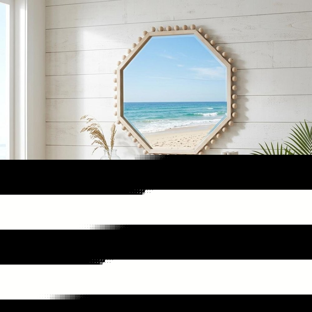 33" Natural Wood Octagon Beaded Framed Accent Mirror