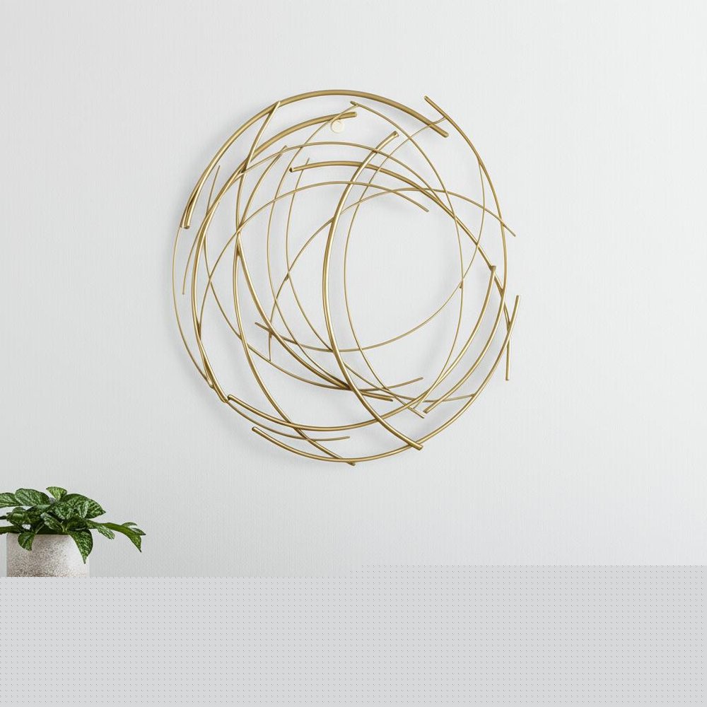 26" Gold Metal Abstract Round Hanging Wall Art Decor