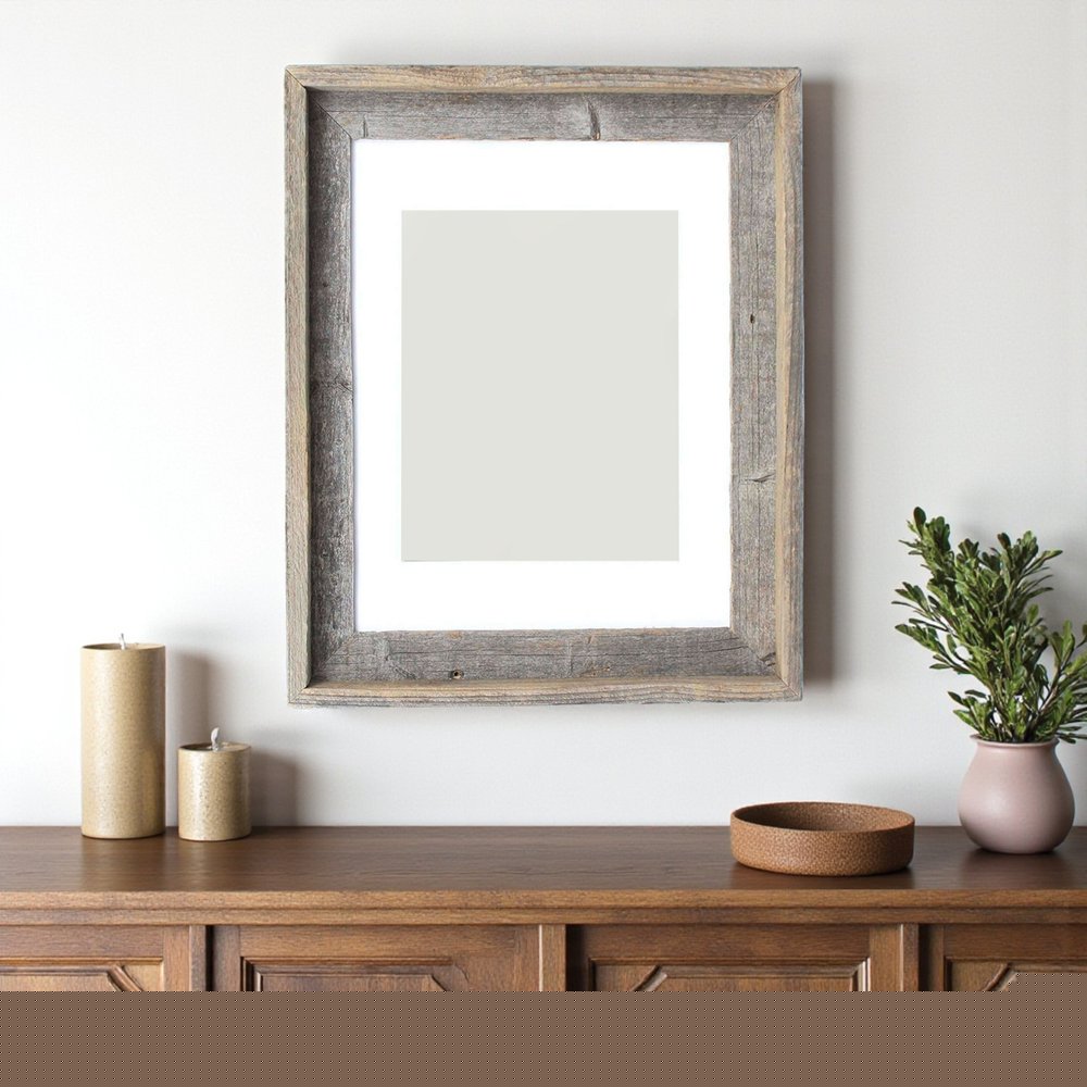 16" x 20" Gray And Brown Distressed Solid Wood Hanging Picture Frame with Mat