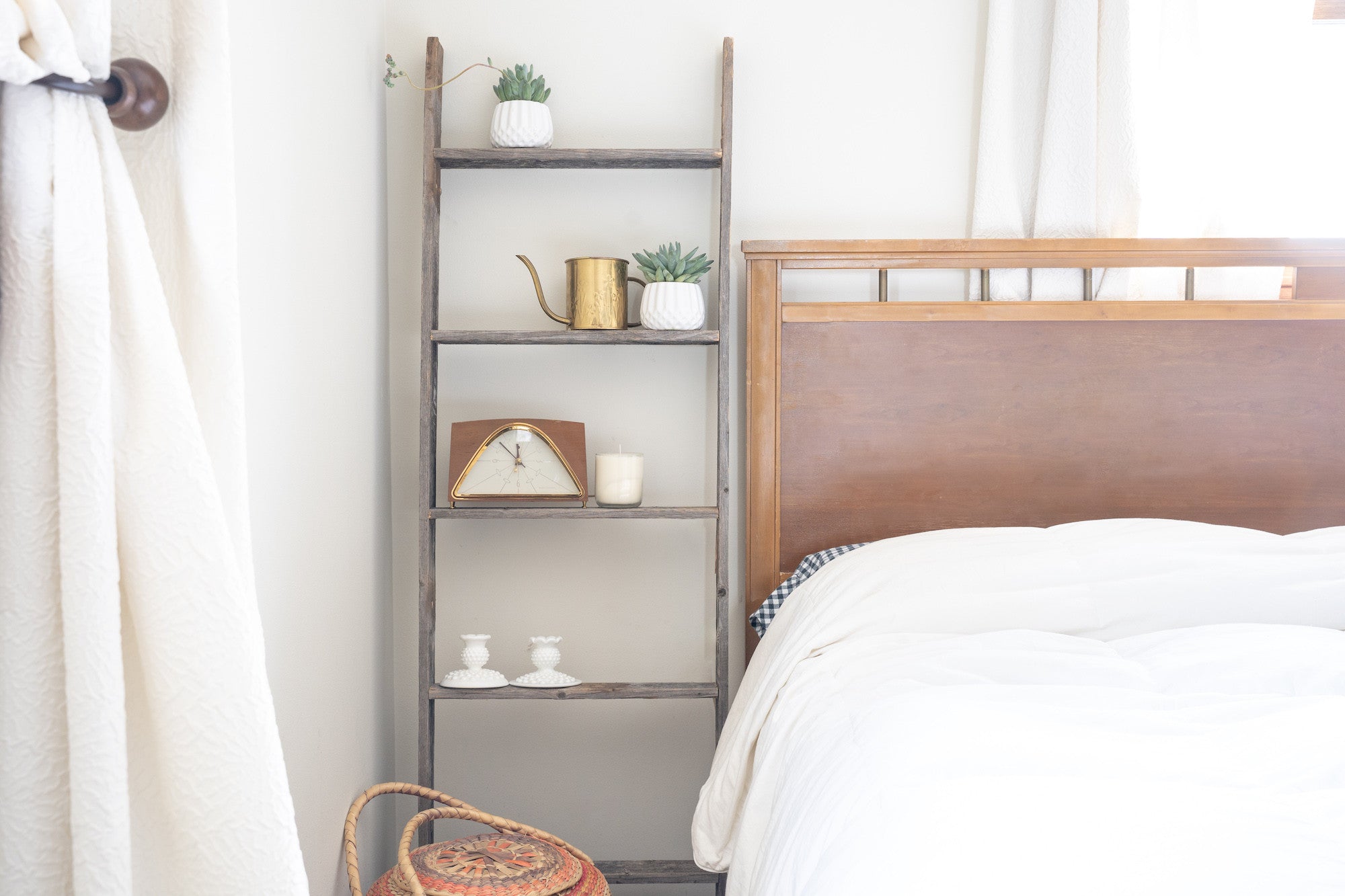 60" Gray Rustic Five Step Wood Ladder Shelf