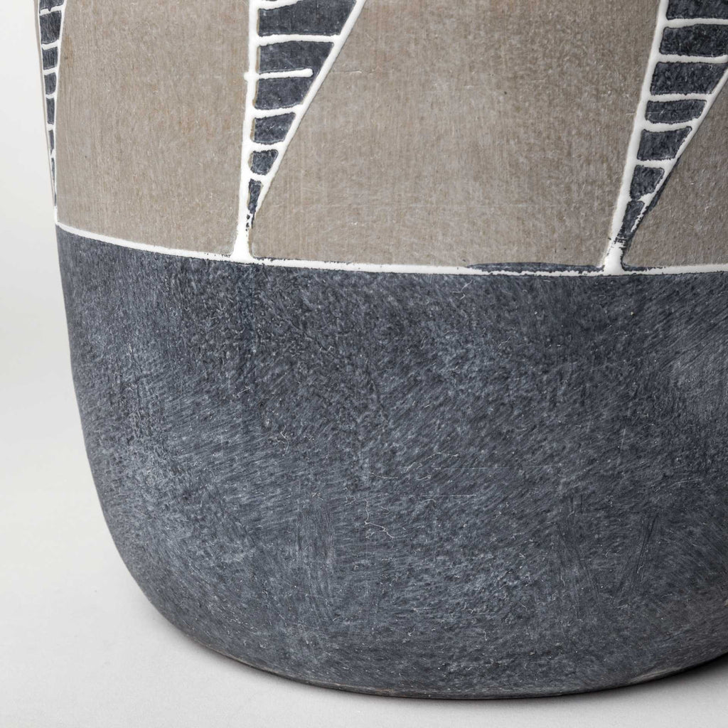 15" Brown And Gray Geometric Cylinder Ceramic Table Vase