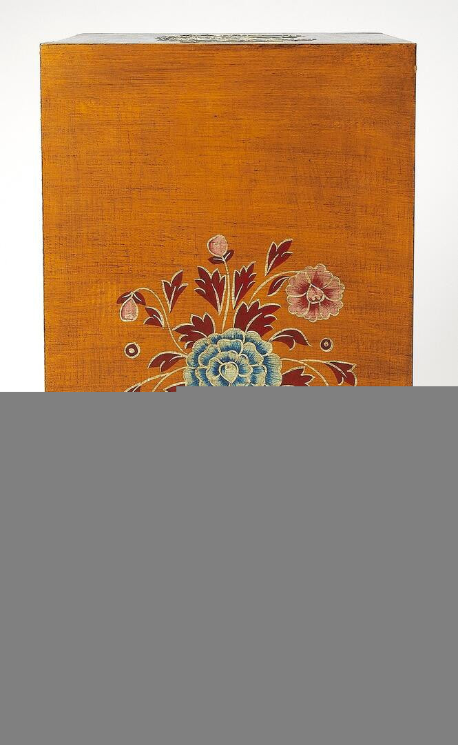 20" Blue and Brown Hand Painted Wood Accent Cabinet With Three Drawers