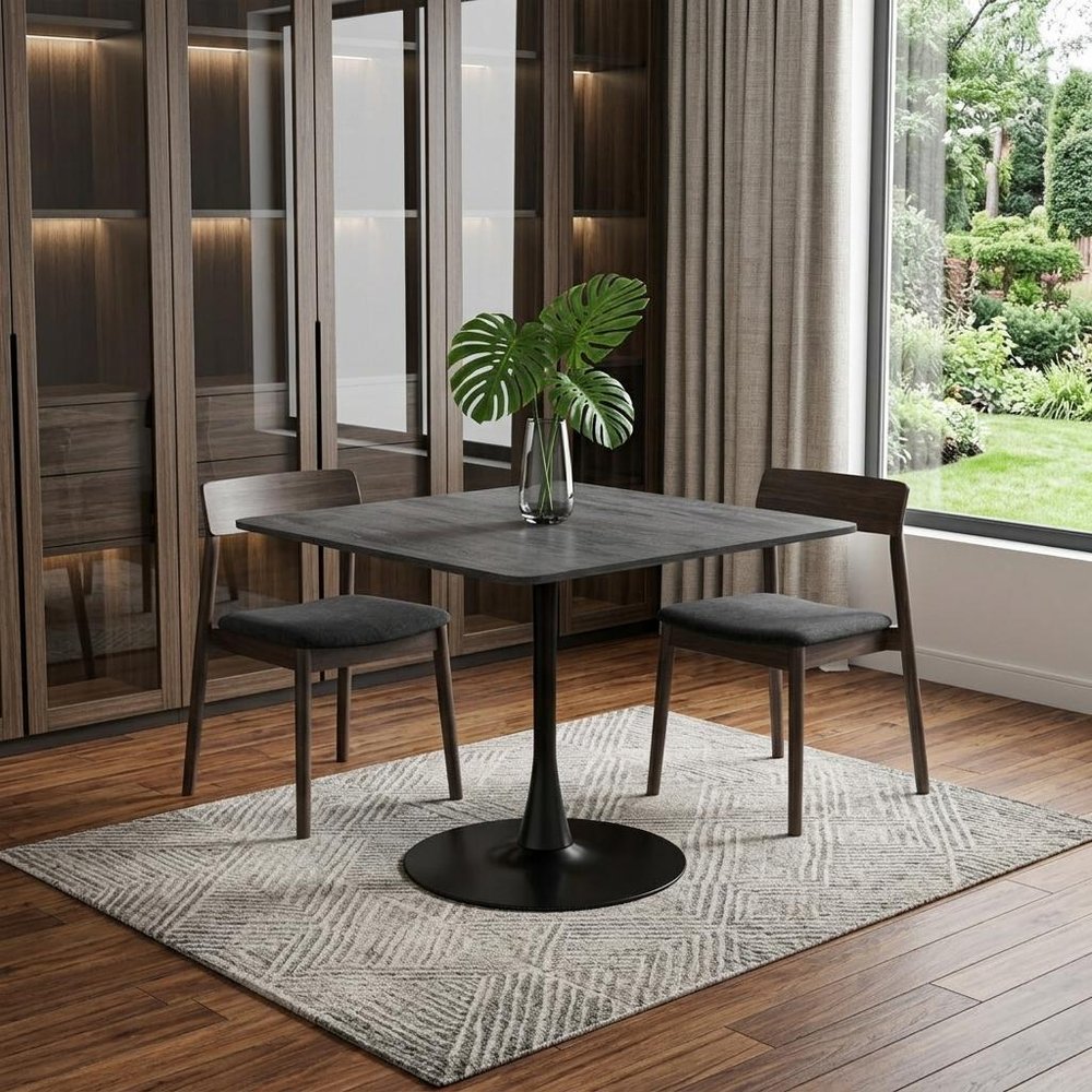 35" Black Square Steel Pedestal Base Dining Table
