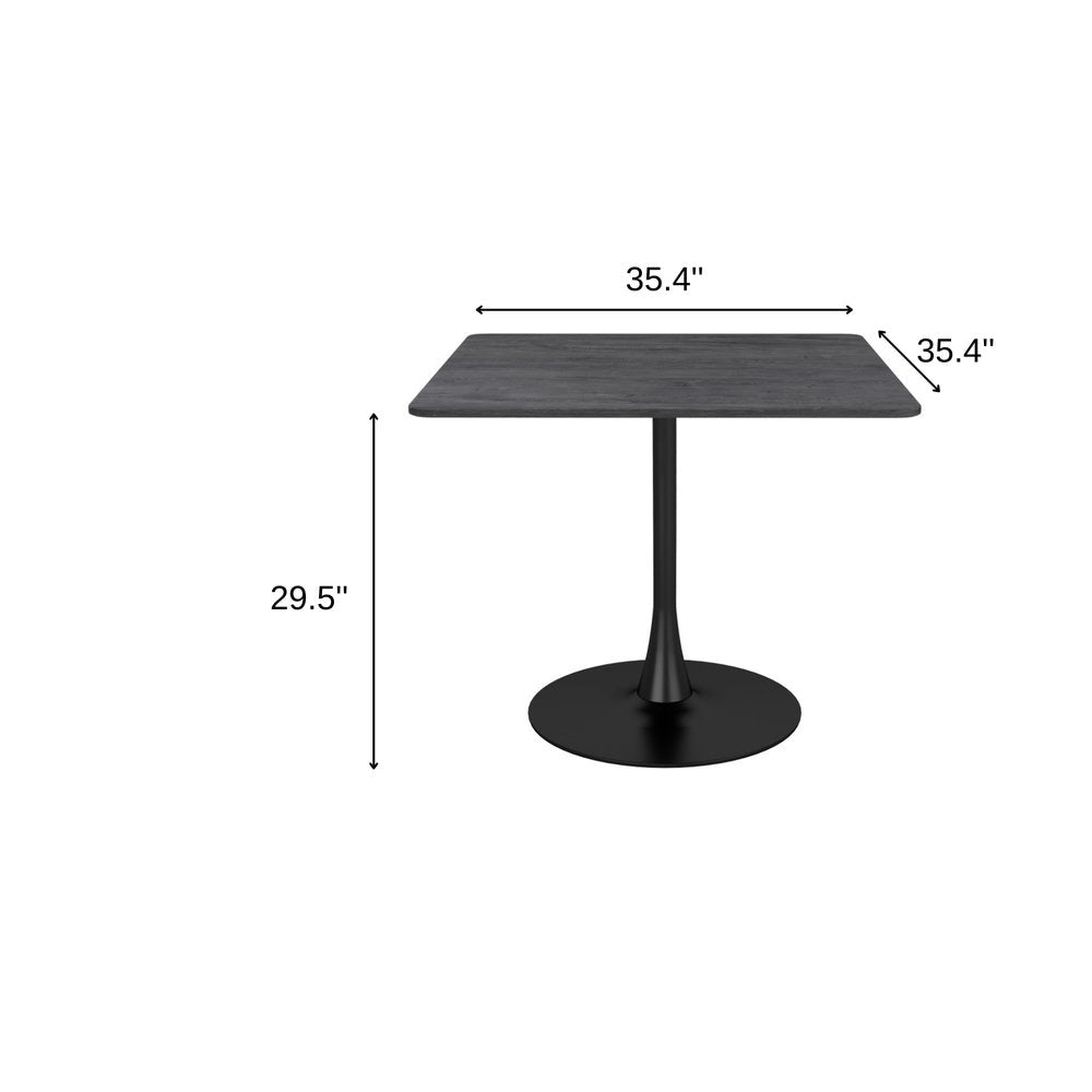 35" Black Square Steel Pedestal Base Dining Table