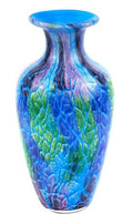 10" Blue and Green Glass Abstract Round Table Vase