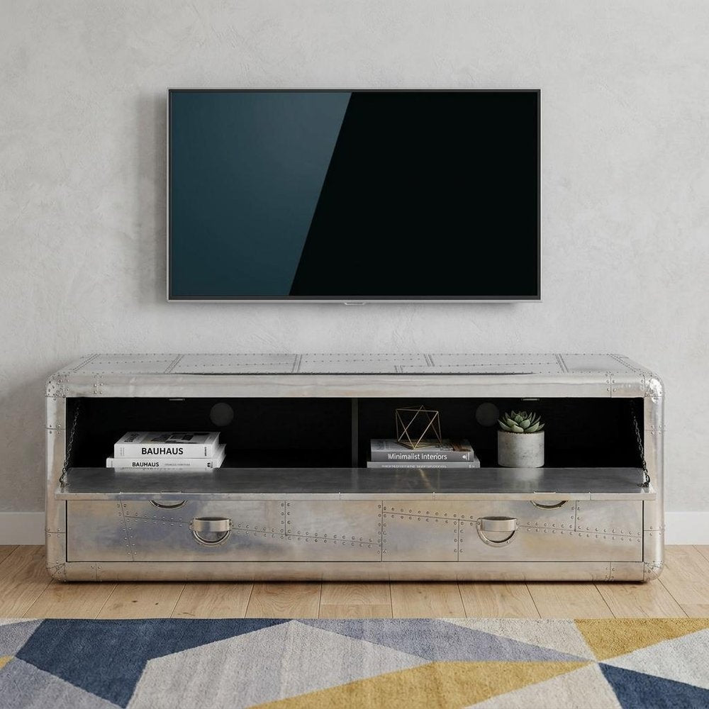 59" Silver Solid Wood Enclosed and Open Storage TV Stand