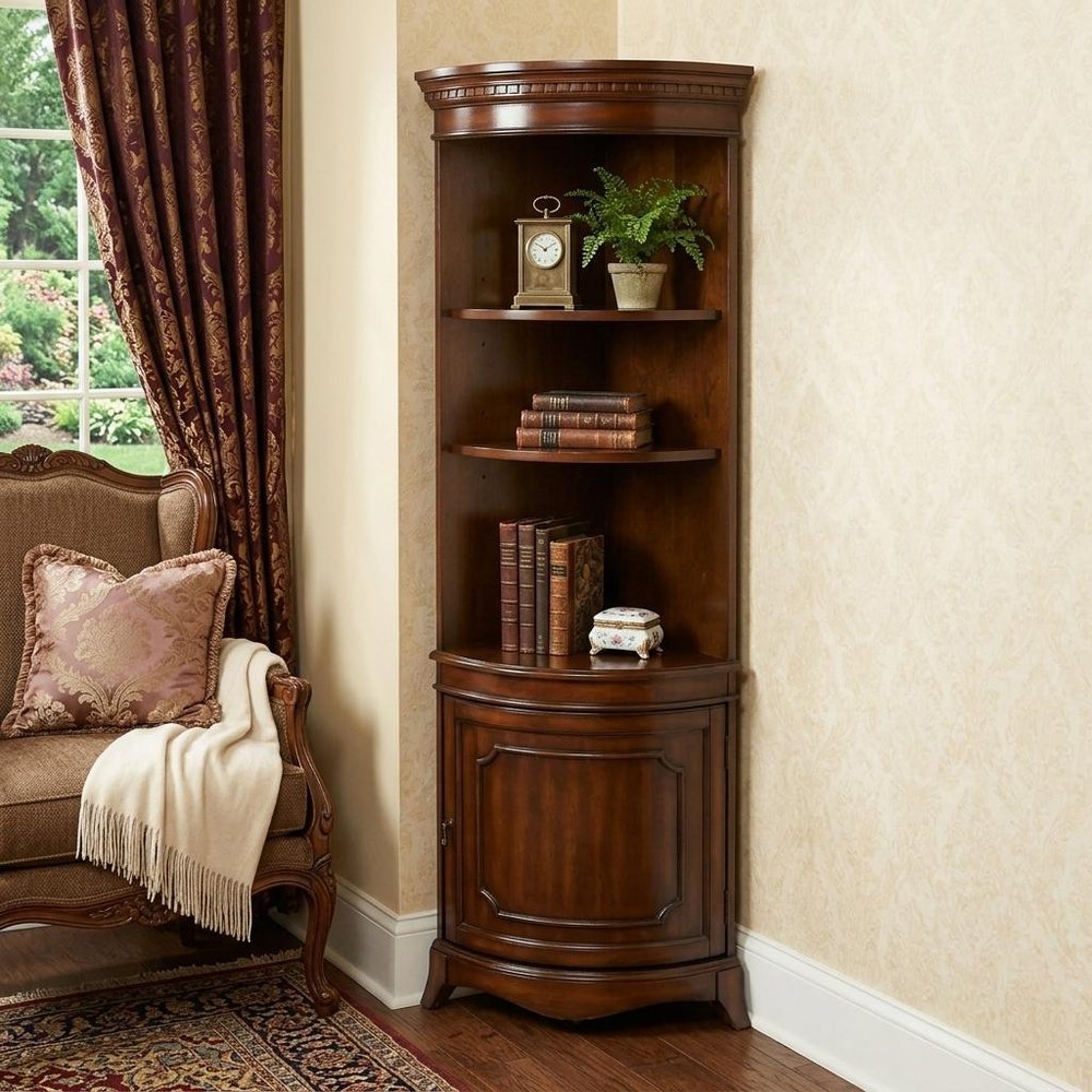 73" Brown Corner Accent Cabinet With Adjustable Shelves