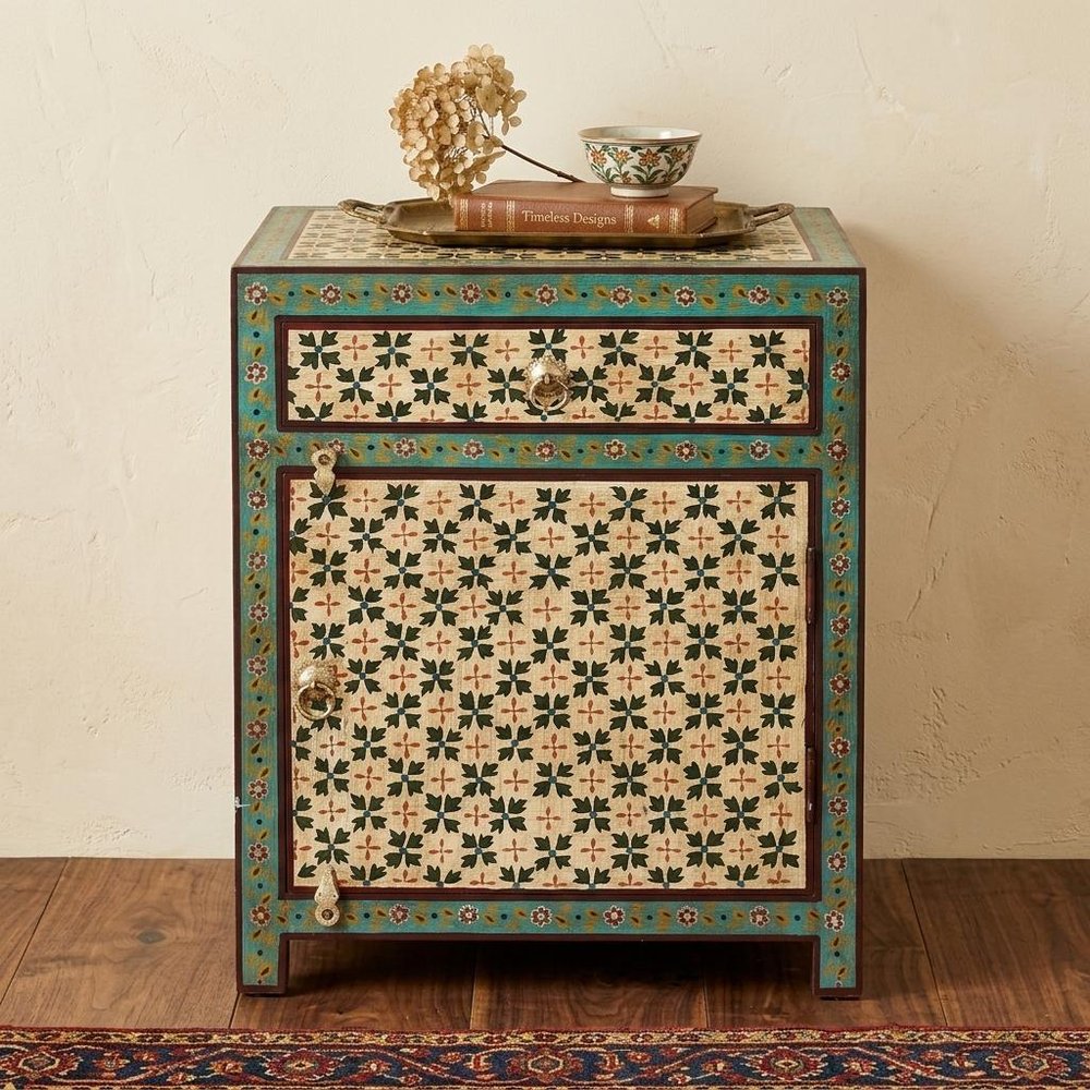 21" Brown And Green And Ivory Standard Accent Cabinet With One Drawer
