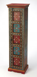 60" Red Blue and Gold Hand Painted Accent Cabinet