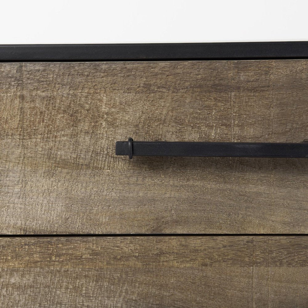 20" Brown and Black Distressed Accent Cabinet With Three Drawers