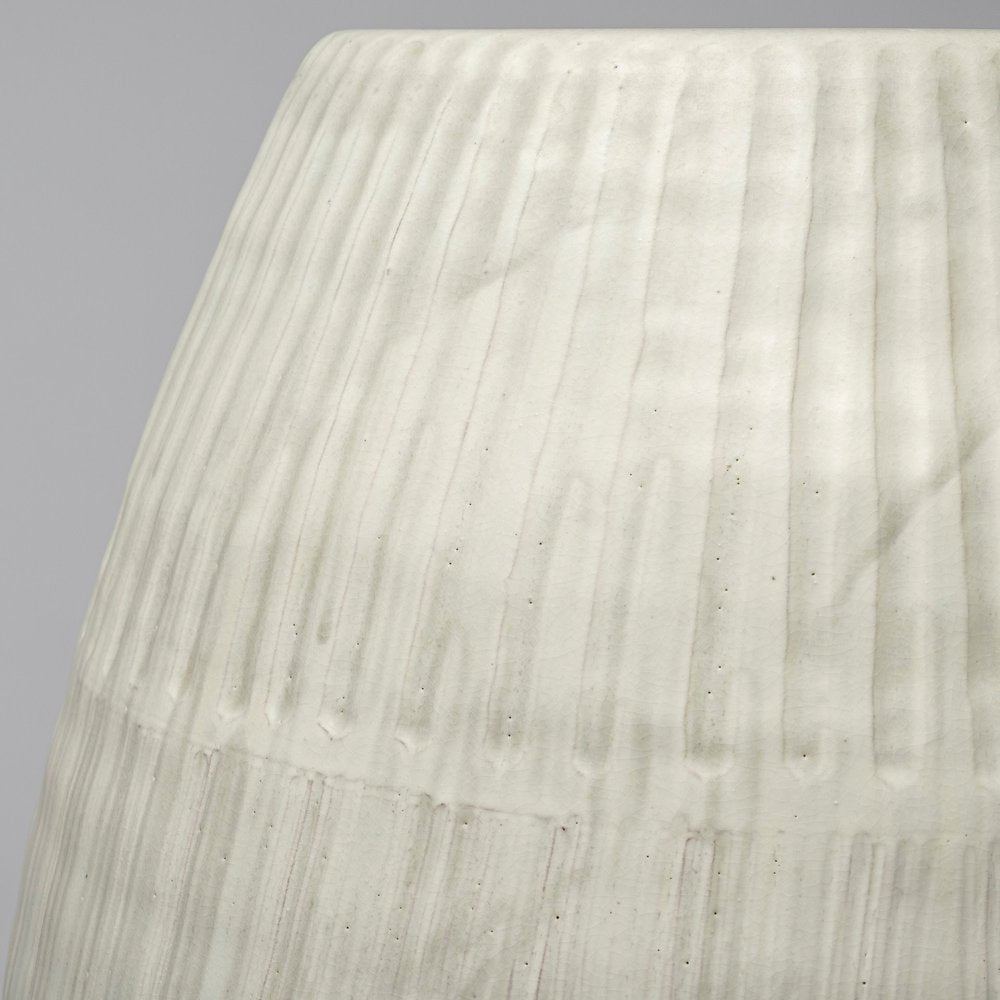 21" White Striped Ceramic Cylinder Floor Vase