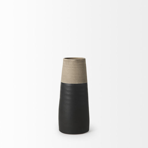 10" Black And Natural Color Block Cylinder Ceramic Jug Vase