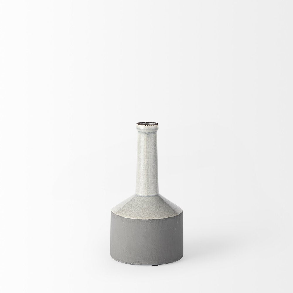 9" Gray And White Cylinder Ceramic Urns Jars
