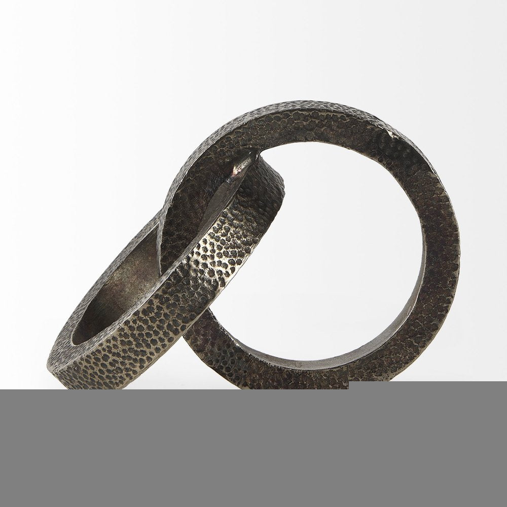 Two Ring Gray Hammered Metal Sculpture
