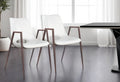 Set of Two White and Brown Upholstered Faux Leather Open Back Dining Arm Chairs