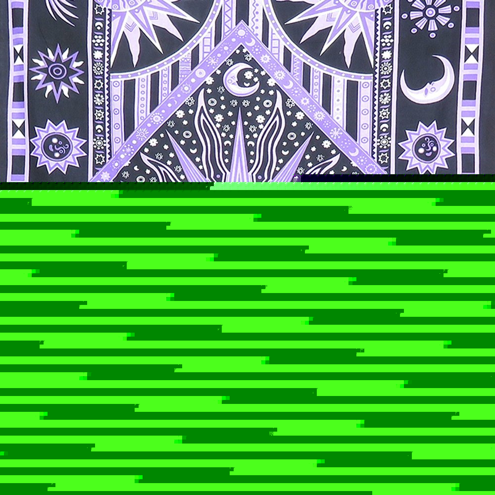 80" X 56" Purple Black And White Mandala Cotton Hanging Tapestry