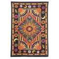 80" X 56" Black Red And Yellow Cotton Star and Sunburst Hanging Tapestry