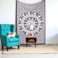 80" X 56" Black And White Mandala Cotton Hanging Tapestry