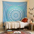 92" X 84" Sea Green And White Mandala Cotton Hanging Tapestry