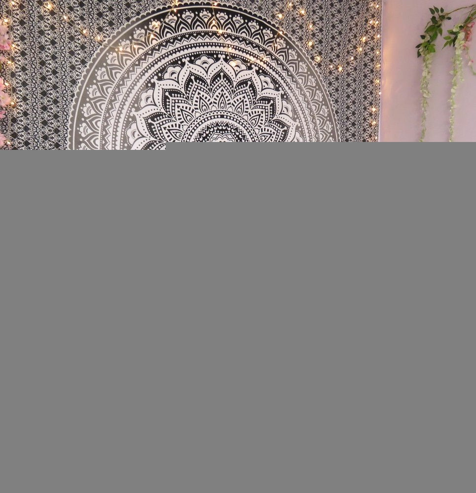 92" X 84" Gray And White Mandala Cotton Hanging Tapestry