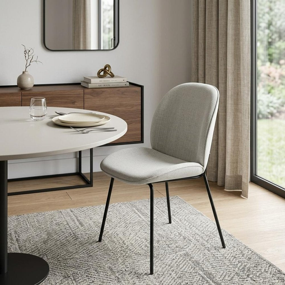 Set of Two White and Black Upholstered Fabric Dining Side Chairs