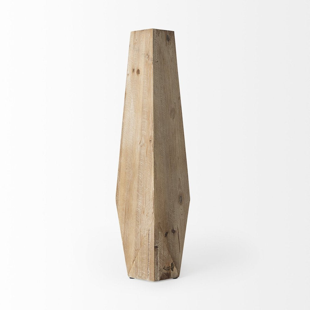 19" Natural Geometric Cylinder Solid Wood Table Vase