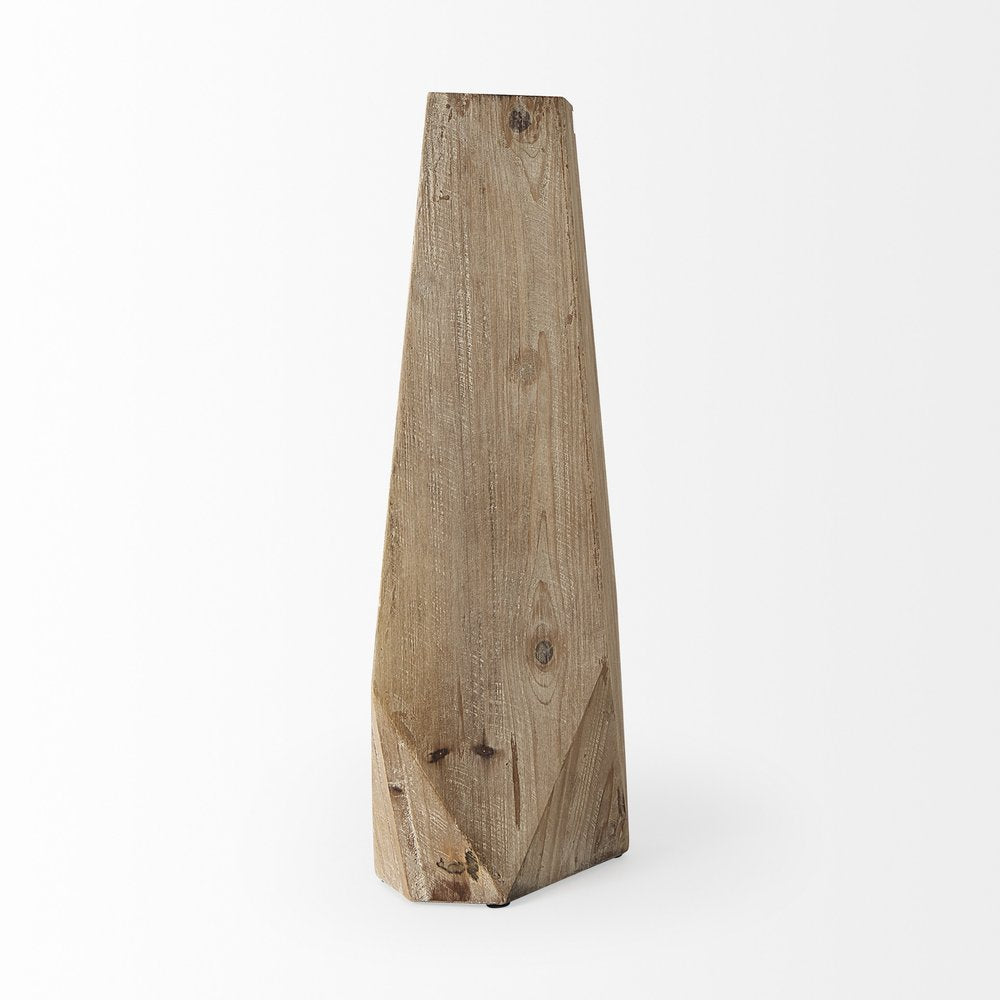 19" Natural Geometric Cylinder Solid Wood Table Vase
