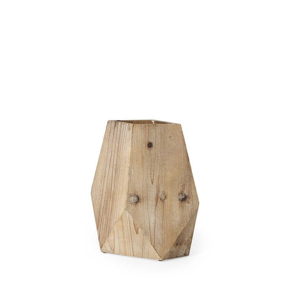 11" Natural Abstract Cylinder Solid Wood Table Vase
