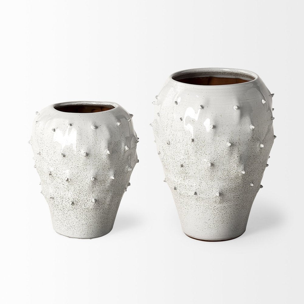 14" White Abstract Cylinder Ceramic Table Vase
