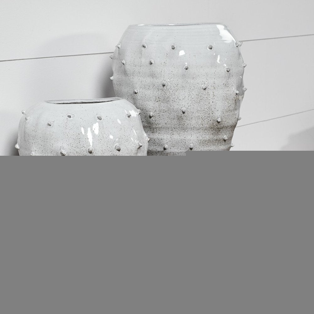 14" White Abstract Cylinder Ceramic Table Vase