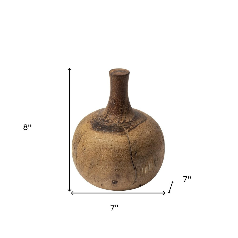 8" Brown Abstract Cylinder Solid Wood Table Vase