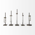 Set of Two Dark Brown Abstract Metal Cylinder Table Vases