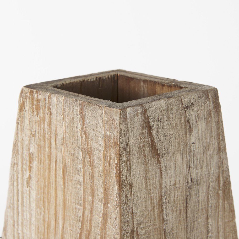 15" Natural Abstract Cylinder Solid Wood Table Vase