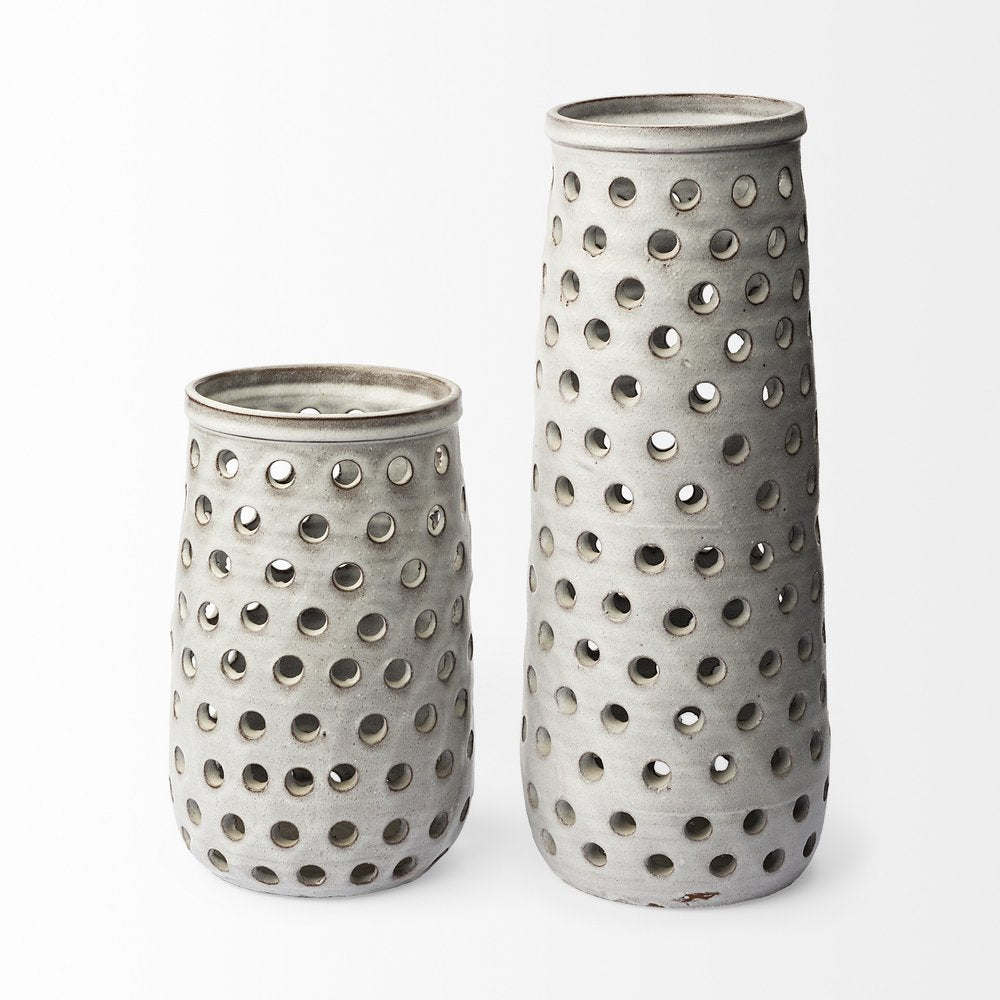 12" White Abstract Cylinder Ceramic Table Vase